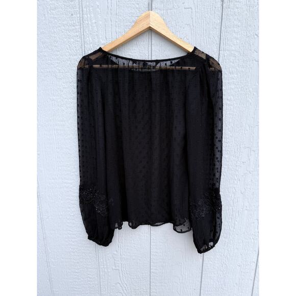 WALTER BAKER black swiss dot semi sheer billow sleeve embellished Candice top - Picture 5 of 11